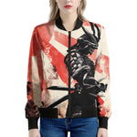 Red Rising Sun Samurai Print Women's Bomber Jacket