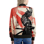 Red Rising Sun Samurai Print Women's Bomber Jacket