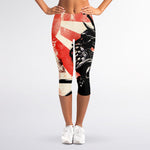 Red Rising Sun Samurai Print Women's Capri Leggings