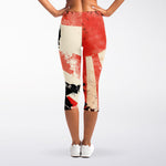 Red Rising Sun Samurai Print Women's Capri Leggings
