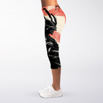 Red Rising Sun Samurai Print Women's Capri Leggings