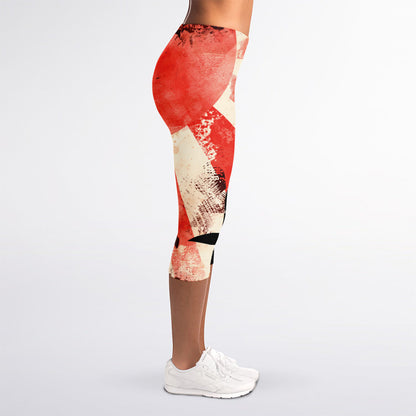 Red Rising Sun Samurai Print Women's Capri Leggings