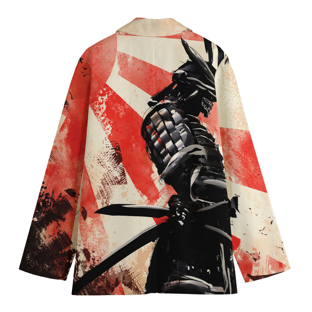 Red Rising Sun Samurai Print Women's Cotton Blazer