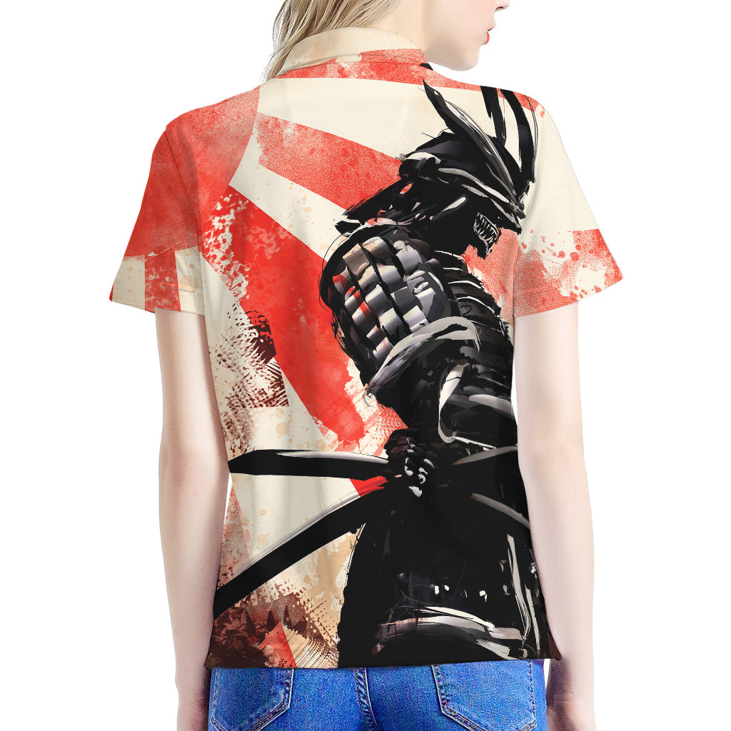 Red Rising Sun Samurai Print Women's Polo Shirt