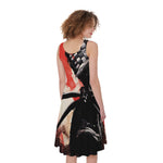Red Rising Sun Samurai Print Women's Sleeveless Dress
