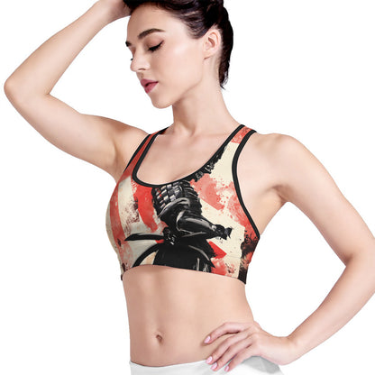 Red Rising Sun Samurai Print Women's Sports Bra