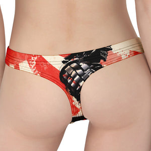 Red Rising Sun Samurai Print Women's Thong