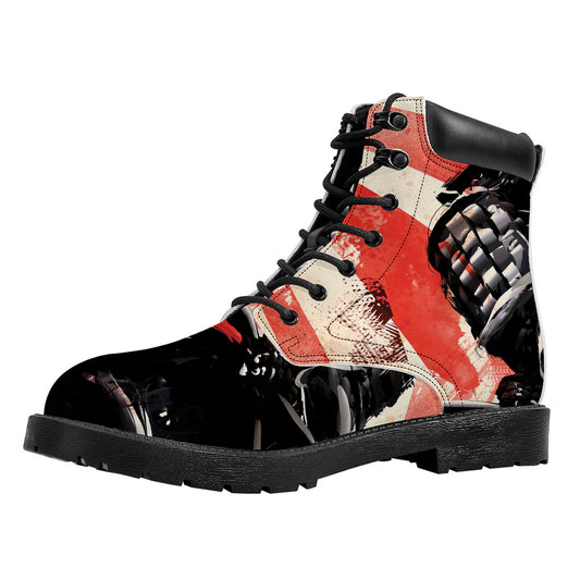 Red Rising Sun Samurai Print Work Boots