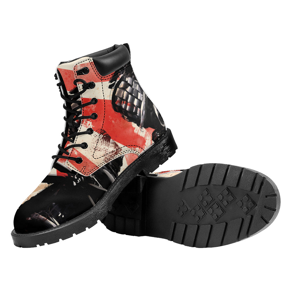 Red Rising Sun Samurai Print Work Boots