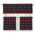 Red Rooster Pattern Print 3 Piece Kitchen Curtains
