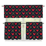 Red Rooster Pattern Print 3 Piece Kitchen Curtains