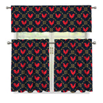 Red Rooster Pattern Print 3 Piece Kitchen Curtains