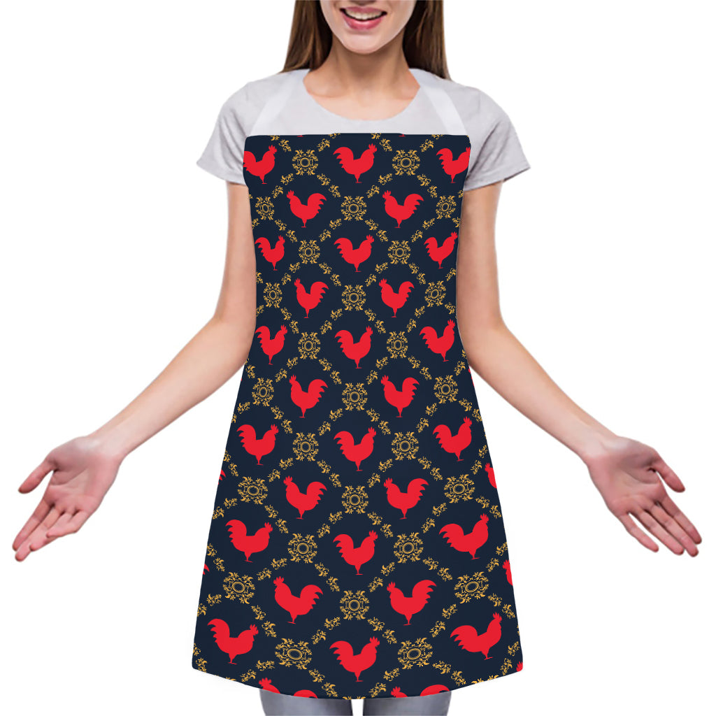 Red Rooster Pattern Print Adjustable Apron