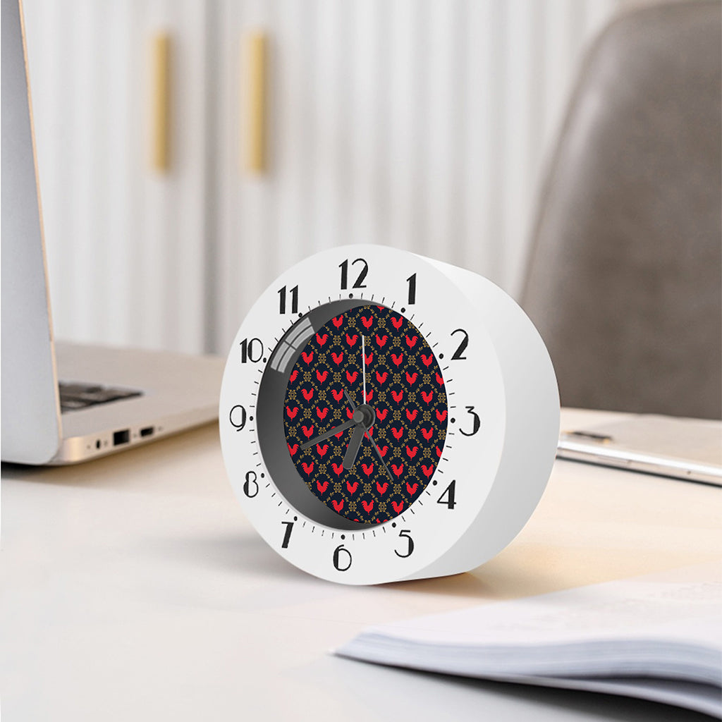 Red Rooster Pattern Print Alarm Clock
