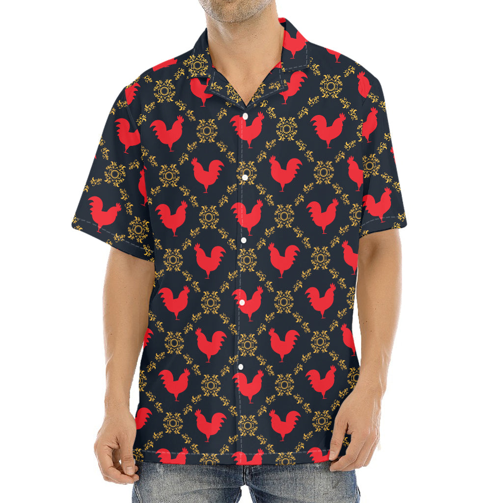Red Rooster Pattern Print Aloha Shirt