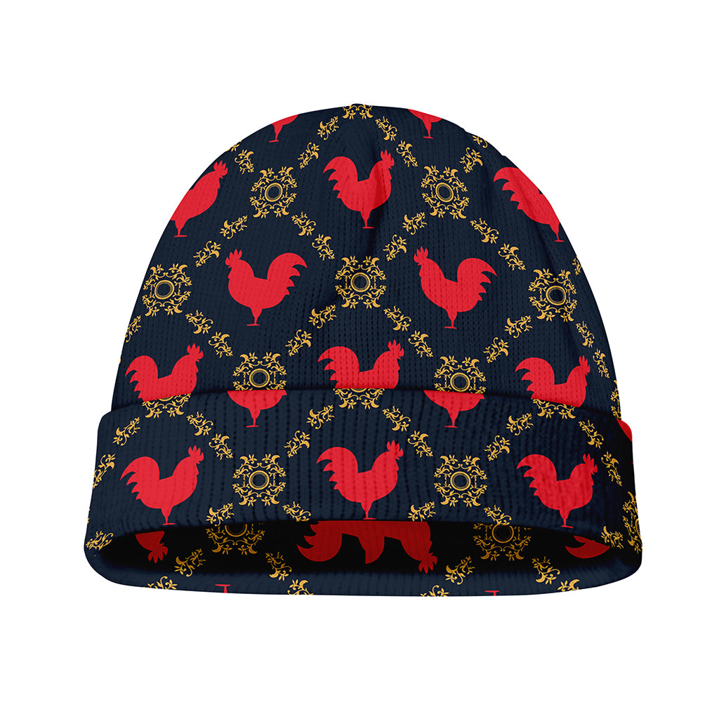 Red Rooster Pattern Print Beanie