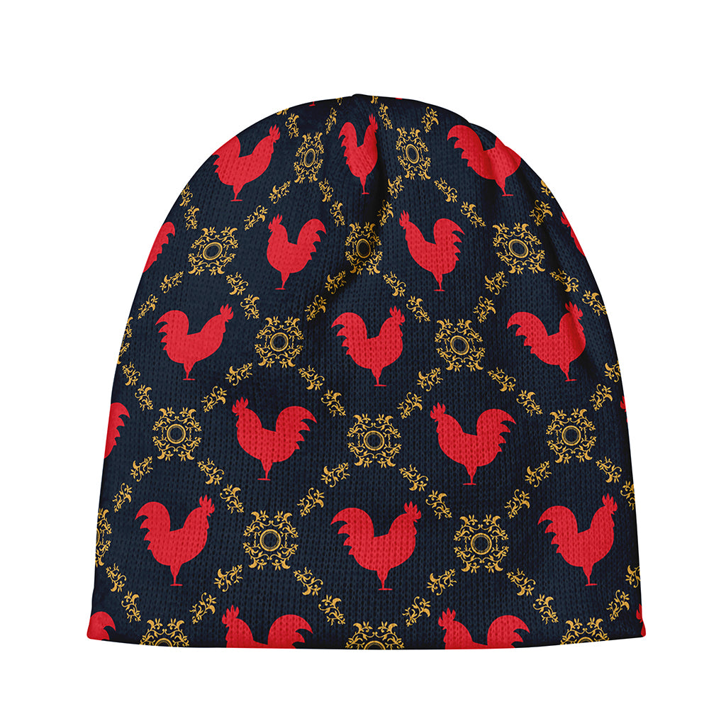 Red Rooster Pattern Print Beanie