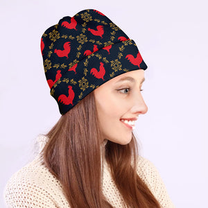 Red Rooster Pattern Print Beanie