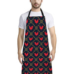 Red Rooster Pattern Print Bib Apron With Pocket