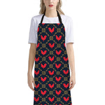 Red Rooster Pattern Print Bib Apron With Pocket