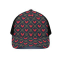 Red Rooster Pattern Print Black Mesh Trucker Hat