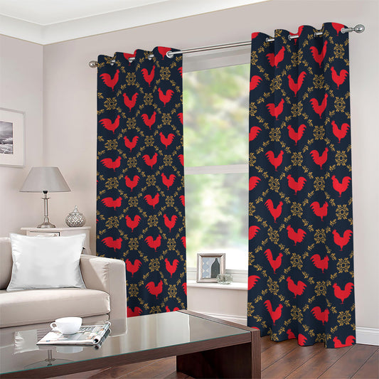 Red Rooster Pattern Print Blackout Grommet Curtains