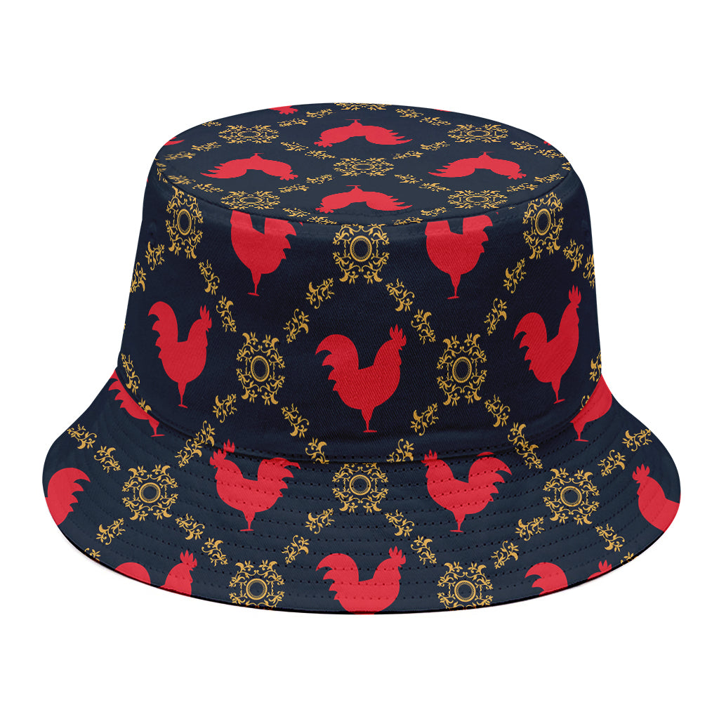 Red Rooster Pattern Print Bucket Hat