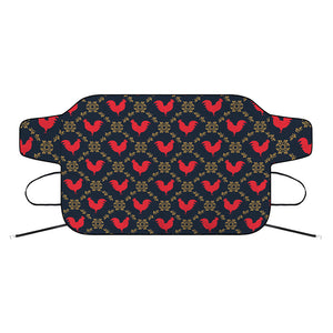 Red Rooster Pattern Print Car Windshield Snow Cover