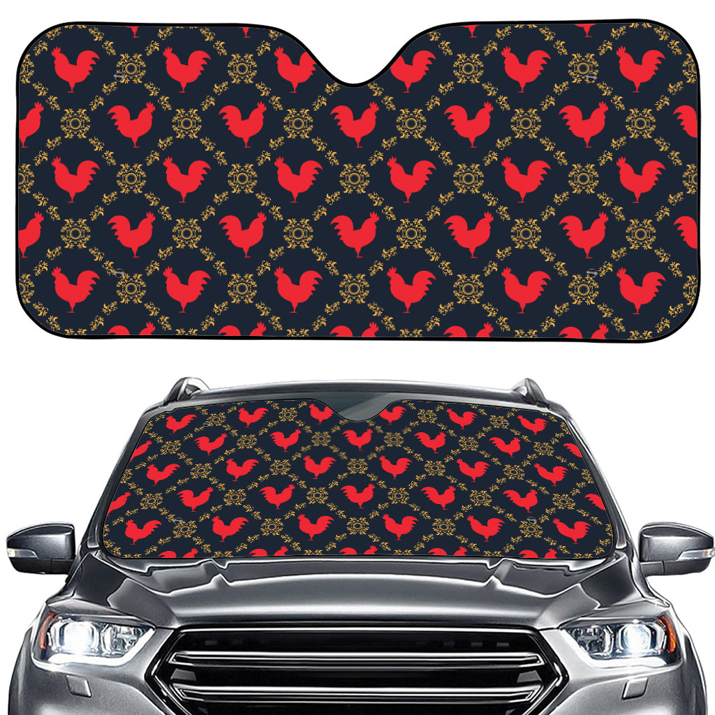 Red Rooster Pattern Print Car Windshield Sun Shade