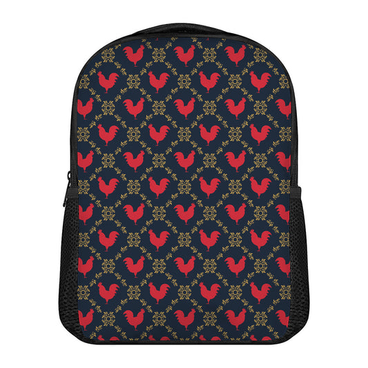 Red Rooster Pattern Print Casual Backpack