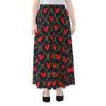 Red Rooster Pattern Print Chiffon Maxi Skirt