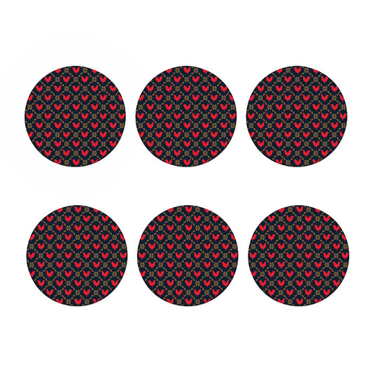 Red Rooster Pattern Print Coaster Set