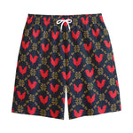 Red Rooster Pattern Print Cotton Shorts