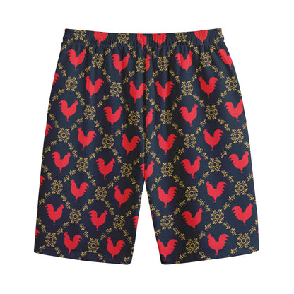 Red Rooster Pattern Print Cotton Shorts