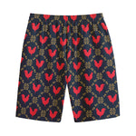 Red Rooster Pattern Print Cotton Shorts
