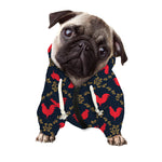 Red Rooster Pattern Print Dog Zip Up Hoodie