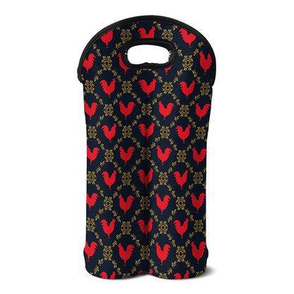 Red Rooster Pattern Print Double Neoprene Wine Tote