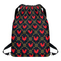 Red Rooster Pattern Print Drawstring Backpack