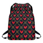 Red Rooster Pattern Print Drawstring Backpack
