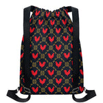 Red Rooster Pattern Print Drawstring Backpack