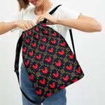 Red Rooster Pattern Print Drawstring Backpack