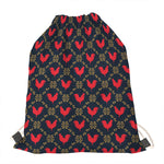 Red Rooster Pattern Print Drawstring Bag