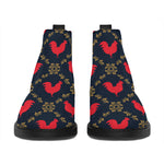 Red Rooster Pattern Print Flat Ankle Boots