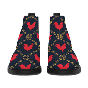 Red Rooster Pattern Print Flat Ankle Boots