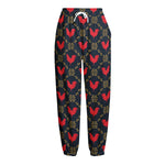 Red Rooster Pattern Print Fleece Lined Knit Pants