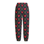 Red Rooster Pattern Print Fleece Lined Knit Pants