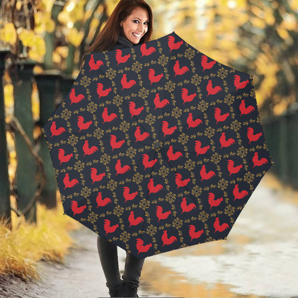 Red Rooster Pattern Print Foldable Umbrella