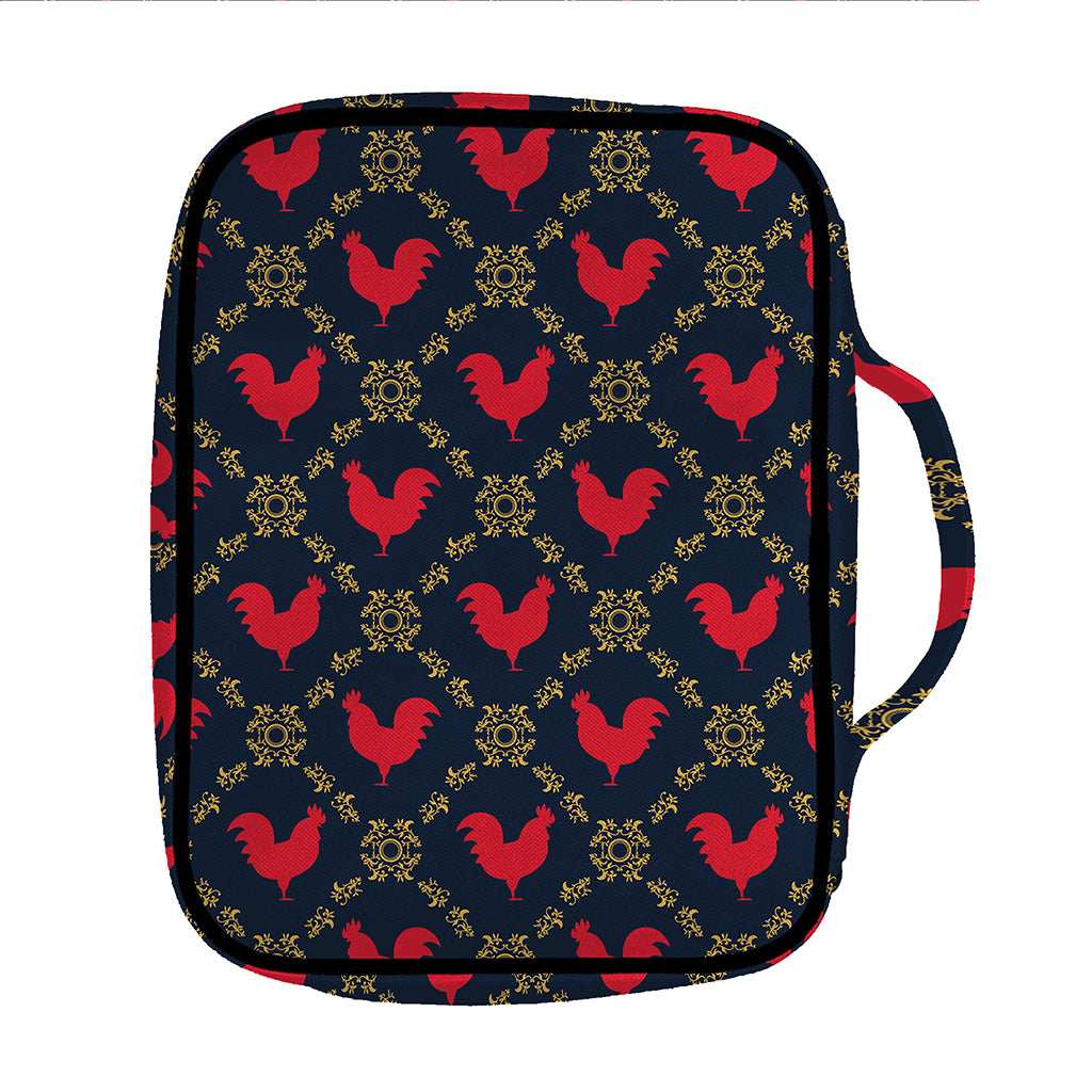 Red Rooster Pattern Print Front Pocket Bible Bag