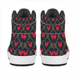 Red Rooster Pattern Print High Top Leather Sneakers