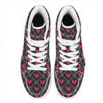 Red Rooster Pattern Print High Top Leather Sneakers